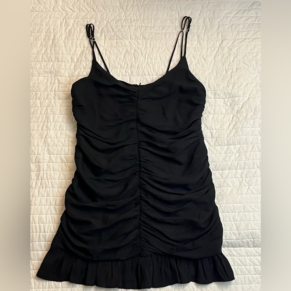 Elodie Black Ruched Ruffle Hem Sleeveless Dress NWOT